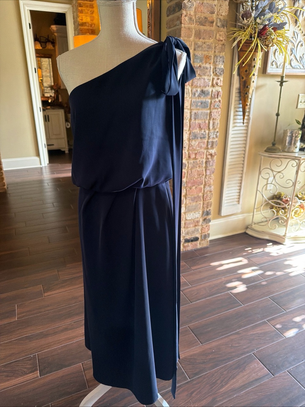 Amy Lynn Women's Gemma One-shoulder Satin Dress In Navy Blue Size M